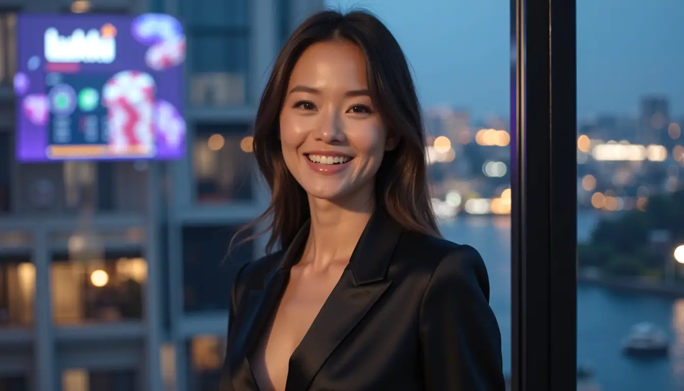 Lukki Casino lobby review mood in a Sydney apartment with a smiling woman
